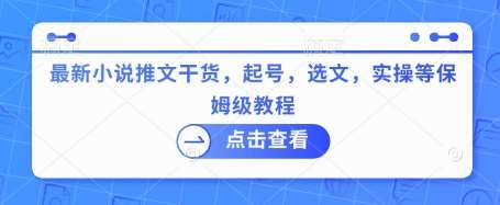 最新小说推文干货，起号，选文，实操等保姆级教程-讯领网创