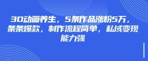 3D动画养生，5条作品涨粉5万，条条爆款，制作流程简单，私域变现能力强-讯领网创