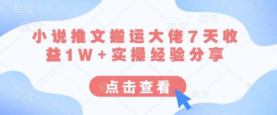 小说推文搬运大佬7天收益1W+实操经验分享-讯领网创