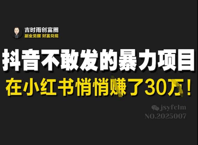 抖音不敢发的暴利项目，在小红书悄悄挣了30W-讯领网创
