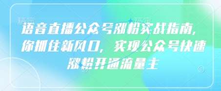 语音直播公众号涨粉实战指南，你抓住新风口，实现公众号快速涨粉开通流量主-讯领网创