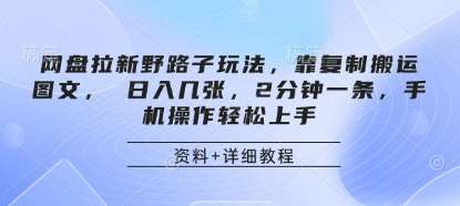 网盘拉新野路子玩法，靠复制搬运图文， 日入几张，2分钟一条，手机操作轻松上手-讯领网创