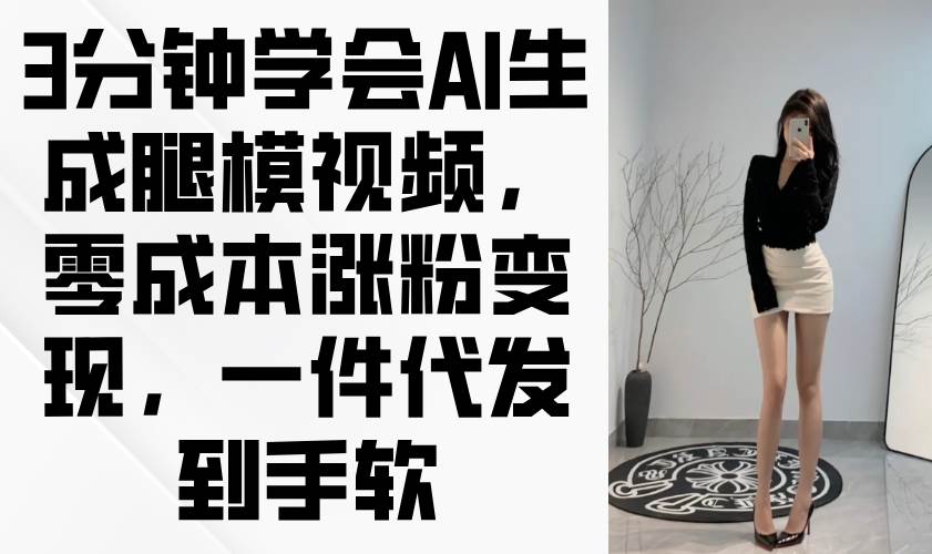 （14537期）3分钟学会AI生成腿模视频，零成本涨粉变现，一件代发到手软-讯领网创