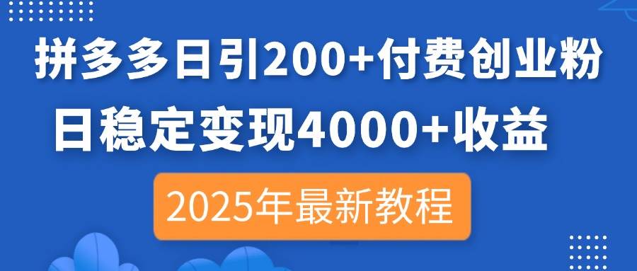 （14217期）拼多多日引200+付费创业粉，日稳定变现4000+收益，2025年最新教程-讯领网创