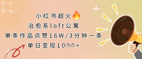 小红书超火的治愈系loft公寓，单条作品点赞16W，3分钟一条，单日变现数张-讯领网创