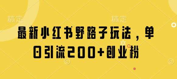 最新小红书野路子玩法，单日引流200+创业粉-讯领网创