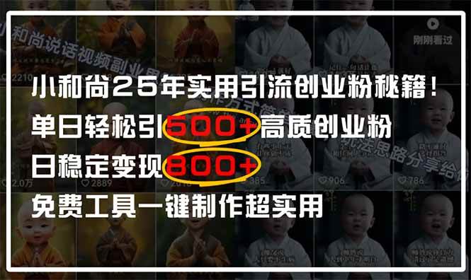 （14436期）小和尚2025年实用引流秘籍！单日轻松引500+高质量创业粉，日变现800+，…-讯领网创