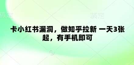 卡小红书漏洞，做知乎拉新 一天3张起，有手机即可-讯领网创