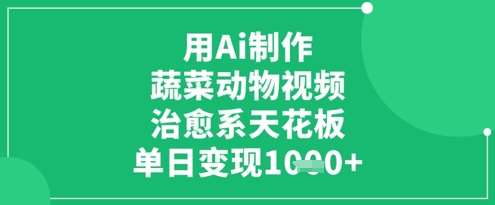 用Ai制作蔬菜动物视频，治愈系天花板，单日变现1k-讯领网创
