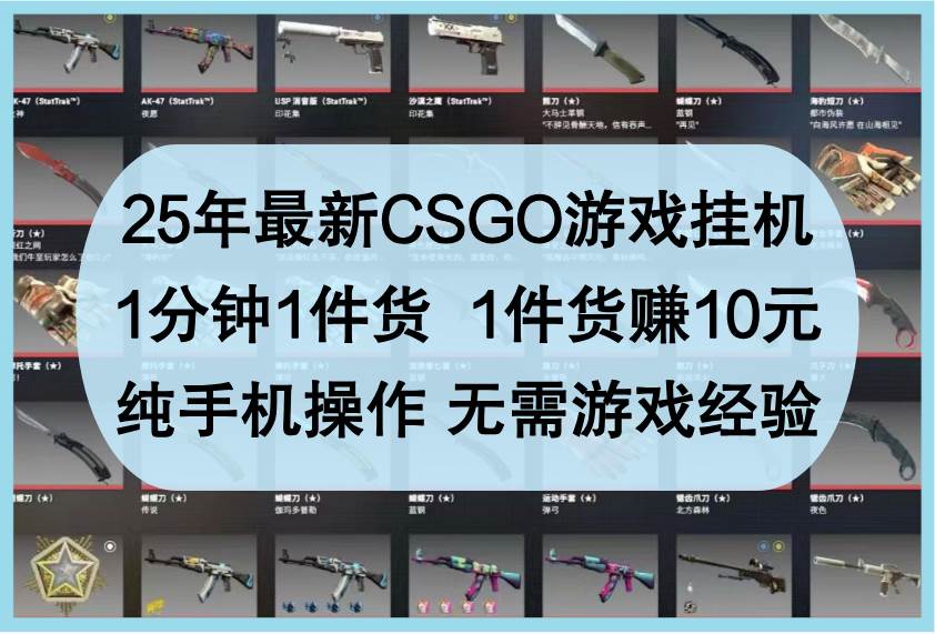 25年最新CSGO游戏挂机，1分钟1件货，1件货赚10元，纯手机操作，无需游戏经验-讯领网创