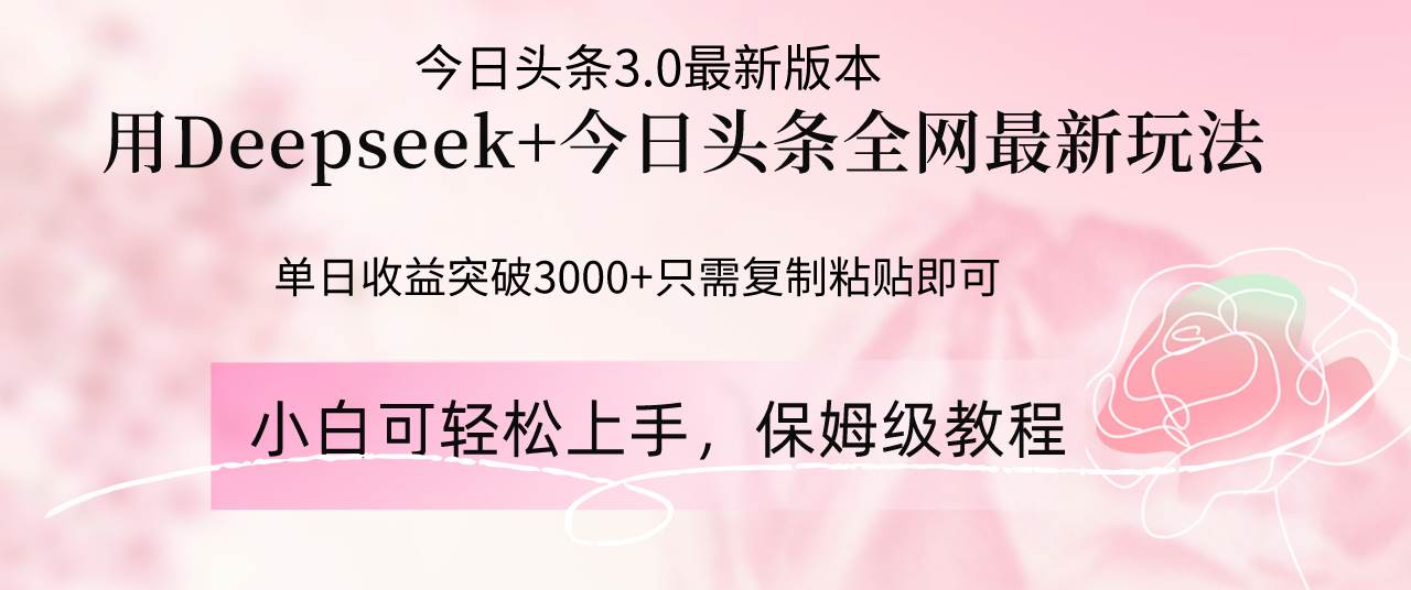 （14452期）Deepseek结合今日头条全网最新玩法，单日收益突破3000+，只需要简单的…-讯领网创