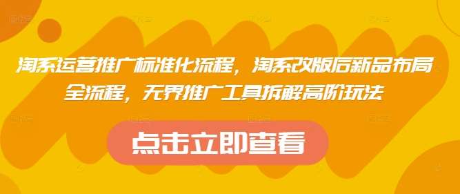 淘系运营推广标准化流程，​淘系改版后新品布局全流程，无界推广工具拆解高阶玩法-讯领网创