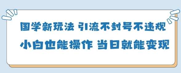 国学新玩法，引流不封号不违规小白也能操作，当日就能变现-讯领网创