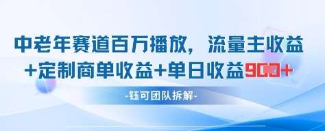 中老年赛道百万播放+流量主收益+定制收益，单日收益9张-讯领网创
