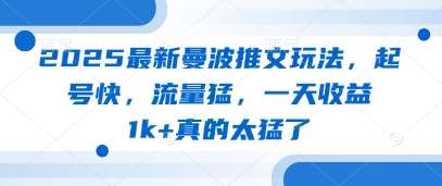 2025最新曼波推文玩法，起号快，流量猛，一天收益1k+真的太猛了-讯领网创
