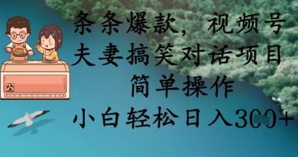 条条爆款，视频号夫妻搞笑对话项目，简单操作，小白轻松日入3张-讯领网创