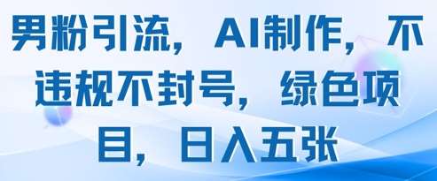 男粉引流，AI制作，不违规不封号，绿色项目，日入五张-讯领网创