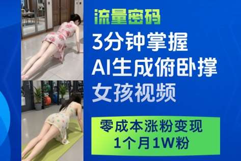 3分钟掌握AI生成俯卧撑女孩视频，零成本涨粉变现，1个月1W粉-讯领网创