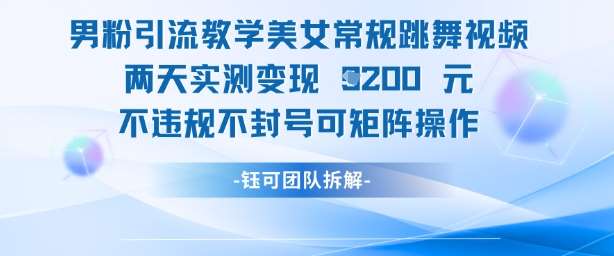 男粉引流教学美女常规跳舞视频两天实测变现1k+，不违规不封号可矩阵操作-讯领网创