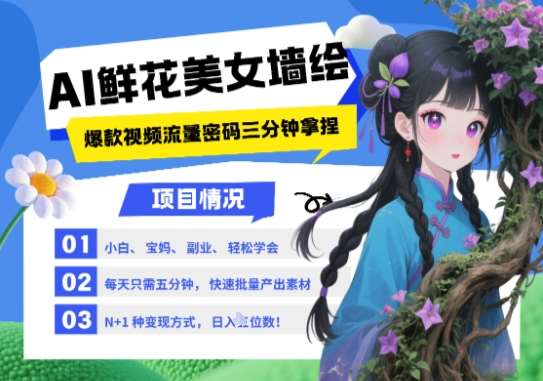 AI+墙绘+美女+鲜花，2025最火流量密码，小白三分钟学会，N种变现渠道，月入五位数-讯领网创