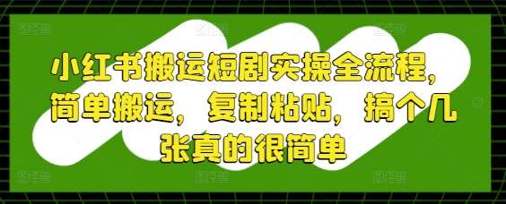 小红书搬运短剧实操全流程，简单搬运，复制粘贴，搞个几张真的很简单-讯领网创