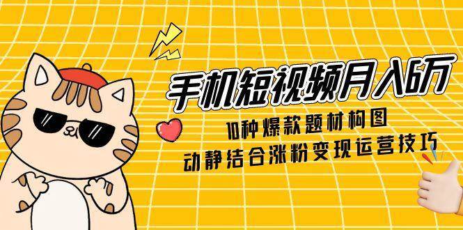 手机短视频月入6万，10种爆款题材构图，动静结合涨粉变现运营技巧-讯领网创