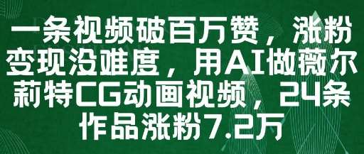 一条视频破百万赞，涨粉变现没难度，用AI做薇尔莉特CG动画视频，24条作品涨粉7.2W-讯领网创