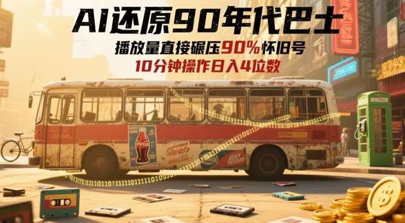 AI还原90年代巴士，一帧就让70后泪崩，播放量直接碾压90%怀旧号，每天操作十分钟，日入四位数-讯领网创