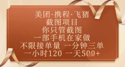 飞猪美团截图项目，你只管截图，一部手机在家做，正规平台无套路，一天5张+【揭秘】-讯领网创