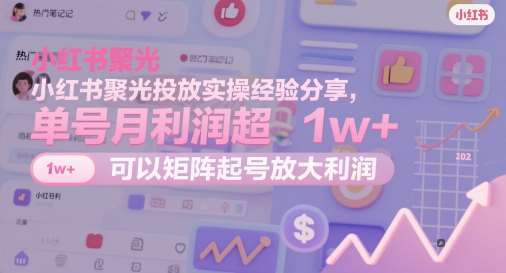 小红书聚光投放实操经验分享，单号月利润超1w+，可以矩阵起号放大利润-讯领网创