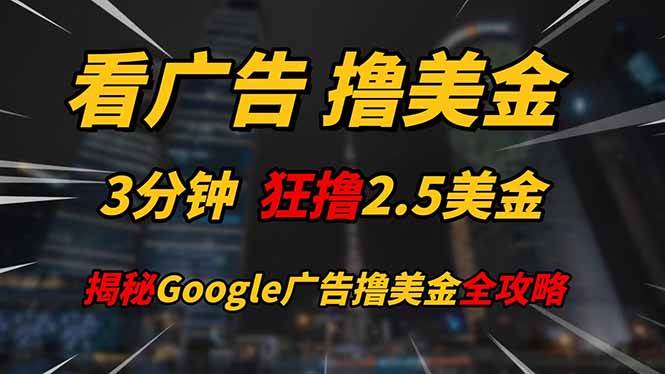 （14701期）看广告，撸美金！！3分钟赚2.5美金！！日入200美金不是梦！揭秘Google…-讯领网创