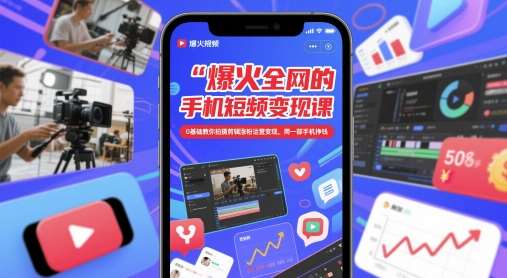 爆火全网的手机短视频变现课，0基础教你拍摄剪辑涨粉运营变现，用一部手机挣钱-讯领网创