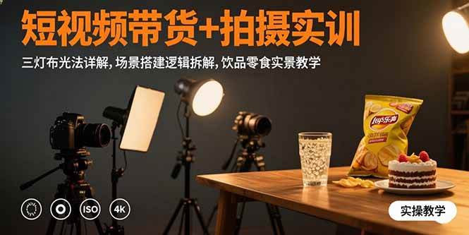 （15540期）短视频带货+拍摄实训：三灯布光法详解,场景搭建逻辑拆解,饮品零食实景教学-寒山客