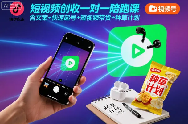 短视频创收一对一陪跑课，含文案+快速起号+短视频带货+种草计划-五四资源网