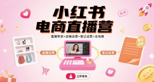 小红书电商直播营，直播带货+店铺运营+笔记运营=全电商-讯领网创