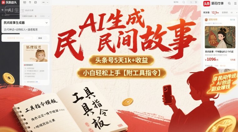 AI生成民间故事，头条号5天1k+，小白轻松上手【附工具指令】-讯领网创