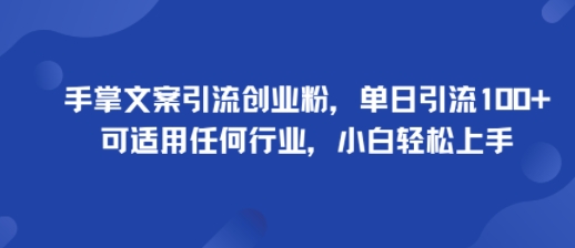 手掌文案引流创业粉，单日引流100+，可适用任何行业，小白轻松上手-讯领网创