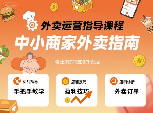 外卖运营指导课程，中小商家外卖指南，手把手带出能挣钱的外卖店-讯领网创