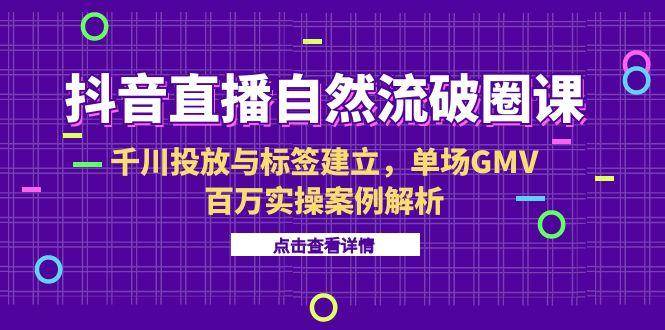 （15136期）抖音直播自然流破圈课-6月，千川投放与标签建立，单场GMV百万实操案例解析-讯领网创