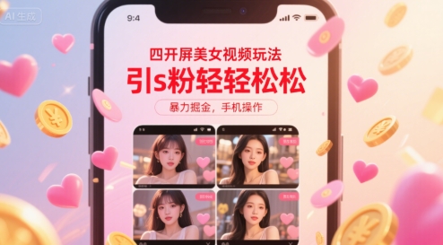 四开屏美女视频玩法，引s粉轻轻松松，暴力掘金，手机操作【揭秘】-讯领网创