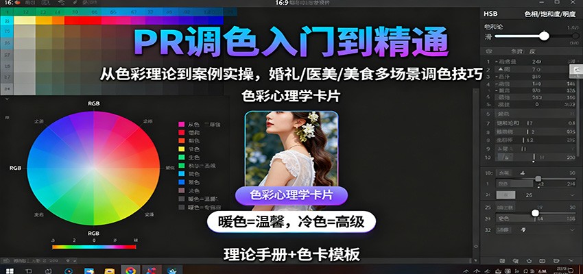 PR调色入门到精通：从色彩理论到案例实操，婚礼/医美/美食多场景调色技巧-讯领网创