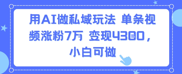 用AI做私域玩法，单条视频涨粉7W变现4.3k，小白可做-讯领网创