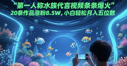 第一人称水族代言视频条条爆火，20条作品涨粉8.5W，小白轻松月入五位数-讯领网创
