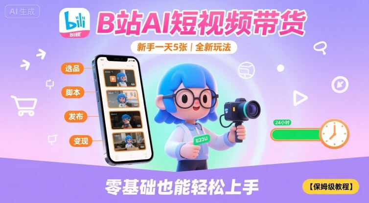 B站AI短视频带货，新手一天5张，全新玩法【保姆级教程】-讯领网创