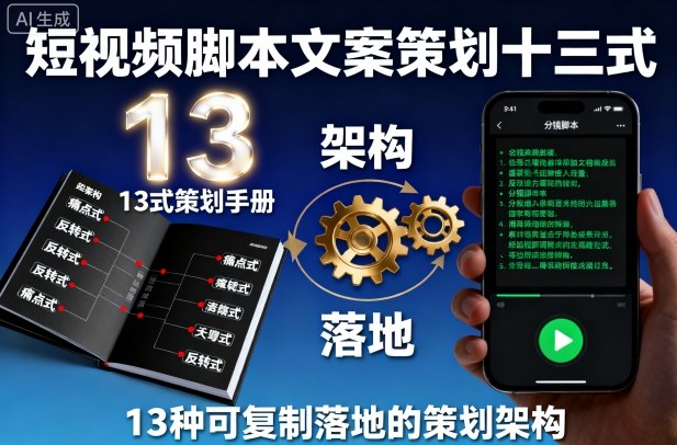 短视频脚本文案策划十三式，13种可复制落地的策划架构-讯领网创