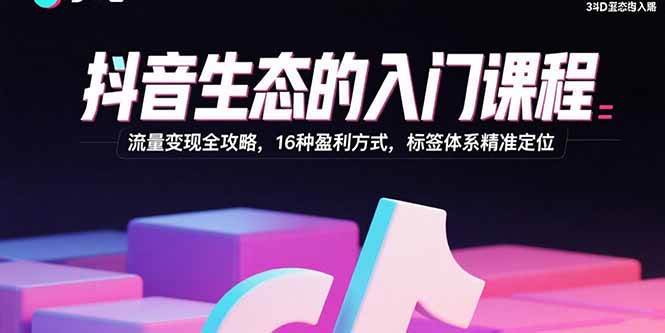 （15856期）抖音生态的入门课程：流量变现全攻略，16种盈利方式，标签体系精准定位-讯领网创