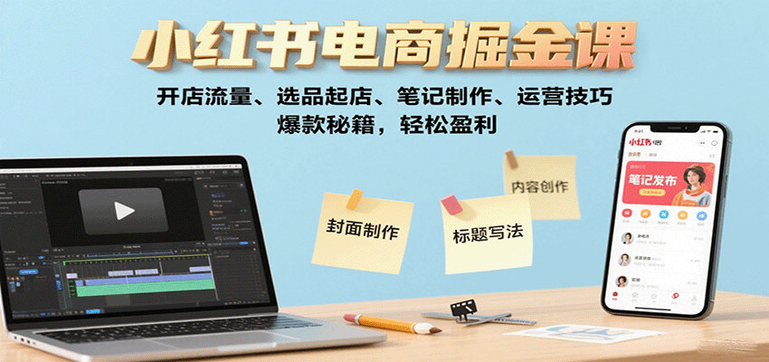 小红书电商掘金课：开店流量、选品起店、笔记制作、运营技巧，爆款秘籍，轻松盈利-讯领网创