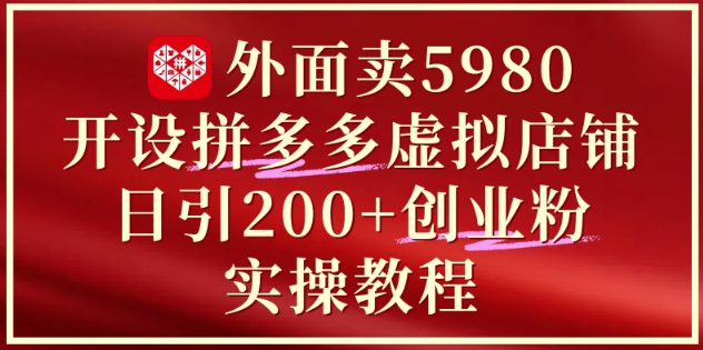 外面卖5980开设拼多多虚拟店铺：单日引流200+创业付费粉实战教程-讯领网创