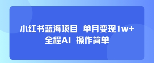 小红书蓝海项目 单月变现1w+ 全程AI 操作简单-讯领网创