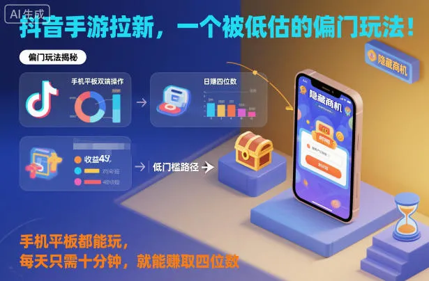 抖音手游拉新，一个被低估的偏门玩法！手机平板都能玩，每天只需十分钟，就能賺取四位数【揭秘】-讯领网创